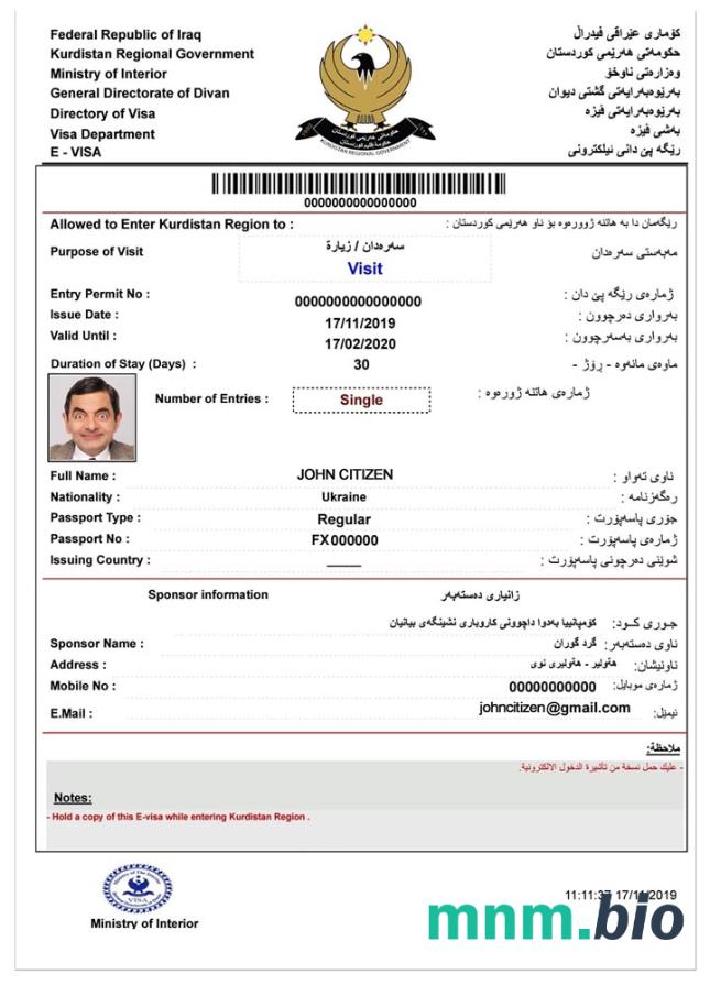 E-visa do Iraku w pełni edytowalna PSD